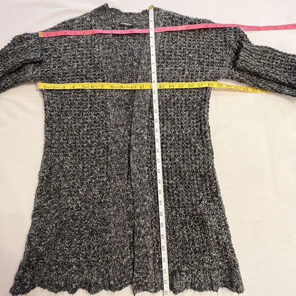 Express‎ Womens Cardigan Small Black/Gray Speckled Open Front Long Sleeve - Picture 7 of 8